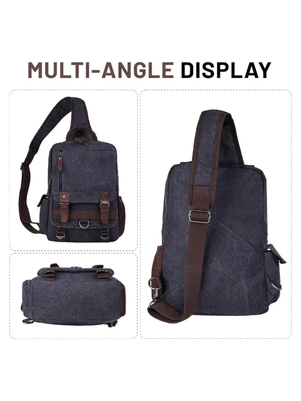 Canvas Leather Crossbody Messenger Sling Bag Travel Backpack Purse